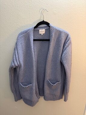 Pink Rose Blue Chunky Knit Cardigan Sweater Size M